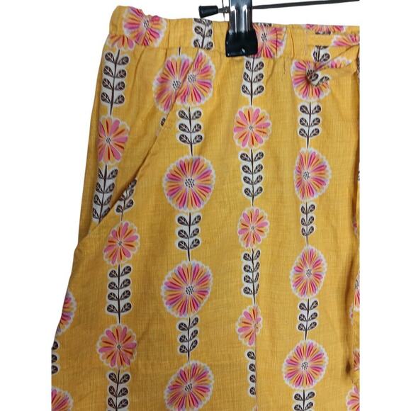 Sunhee Moon Yellow Floral Cotton Skirt with Tie Front | Size 3 | Made in USA - Picture 6 of 12